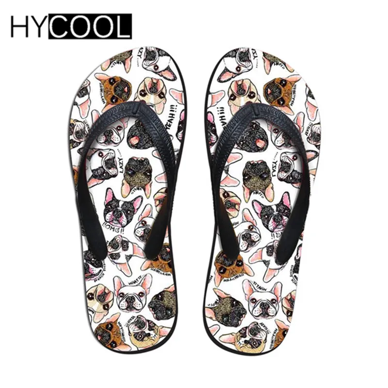 HYCOOL/Новинка; Модные женские Вьетнамки без шнуровки; милые летние женские шлепанцы с изображением мопса; женская пляжная обувь на плоской подошве с объемным рисунком Хаски; - Цвет: H4547AB