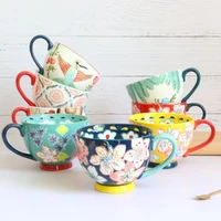 european style net red ins ceramic water cup embossed ceramic cup home breakfast cup mug cute girl coffee cup office cup