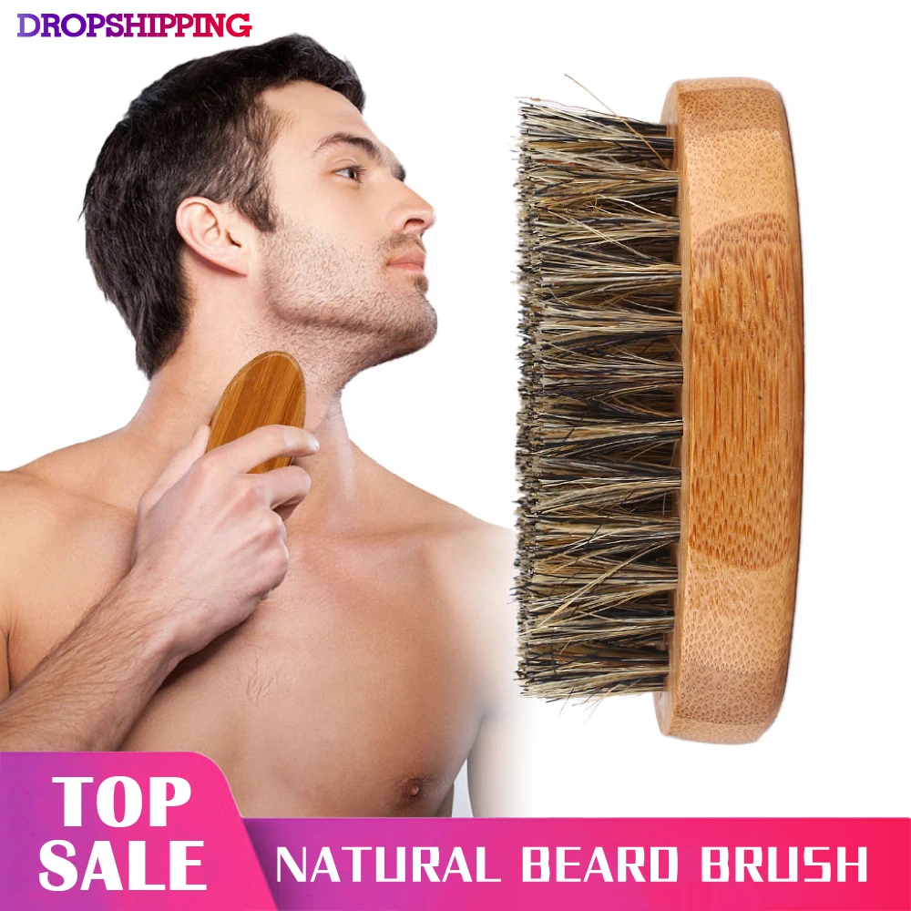 

8cm Men Beard Brush Natural Boar Bristle Shaving Comb Face Massage Handmade Yellow Mustache Brush Beauty Care