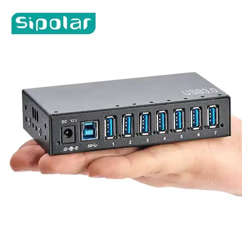 Sipolar металлический 7-портовый промышленный мощностью 36 Вт USB 3,0, Суперскоростной многопортовый зарядный концентратор с монтажным кронштейно...