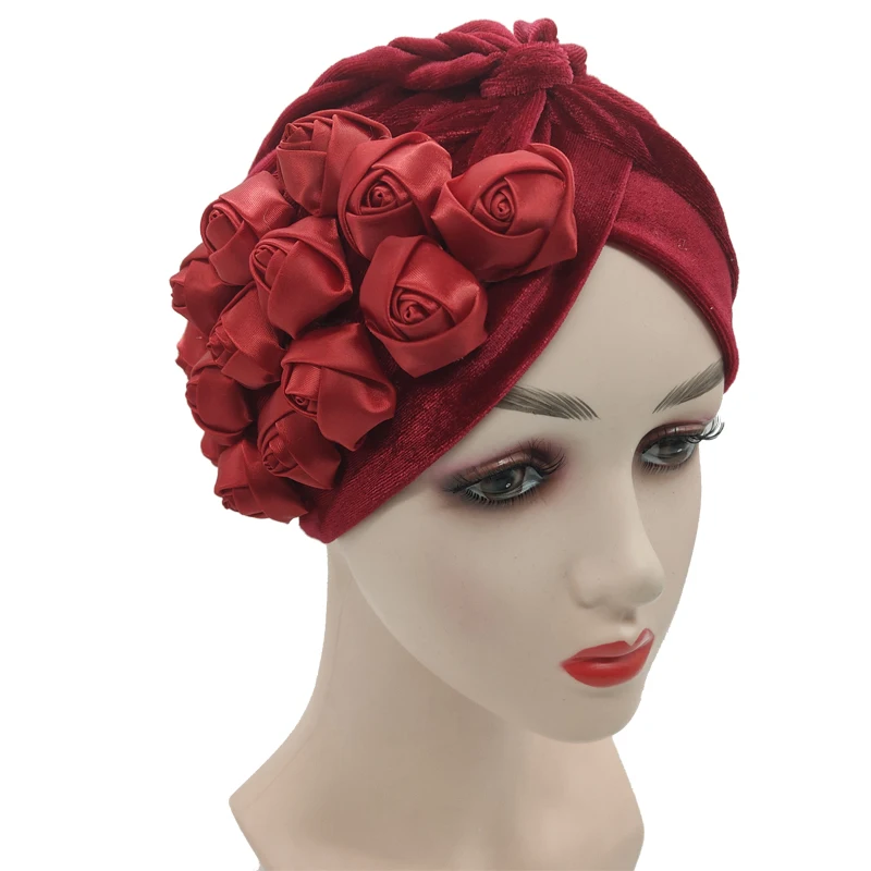 

Fashion Twisted Turban Caps for Women Rose Flower Headscarf Bonnet Muslim Under Hijab Cap Indian African Hat Turbante Mujer