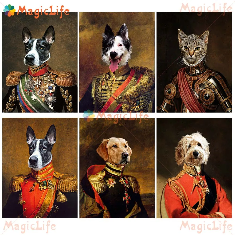 

Funny Animal Pet Dog Vintage General Warrior Wall Pictures For Living Room Nordic Poster Wall Art Canvas Painting Unframed
