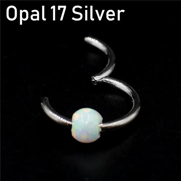 Opal 17 silver 1 шт. титановая шарнирная Опаловая перегородка кликер носовое кольцо Лабрет губа ушной хрящ спираль серьги гвоздики пирсинг ювелирные изделия 16 г - Окраска металла: Opal 17 silver
