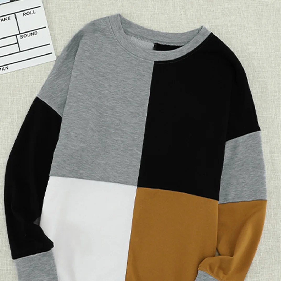 

Sweatshirt Streetwear 2021 new Fashion Indie AestheticLong Sleeve Hoodies clothes Color Block Round Neck Long Sleeves Pullover