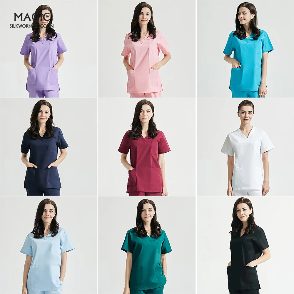 

Multiple Color Nurse Scrub Tops Pants Spa Uniform Men Women Medical Scrubs Uniform Pet Grooming Clinic Clothes Hospital Workwear