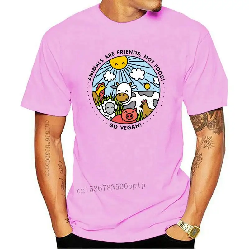 

New Go Vegan Animals Are Friends Not Food Men T Shirt Vintage Cotton Short Sleeves Basic Tees O-Neck T-Shirt Oversize Tops