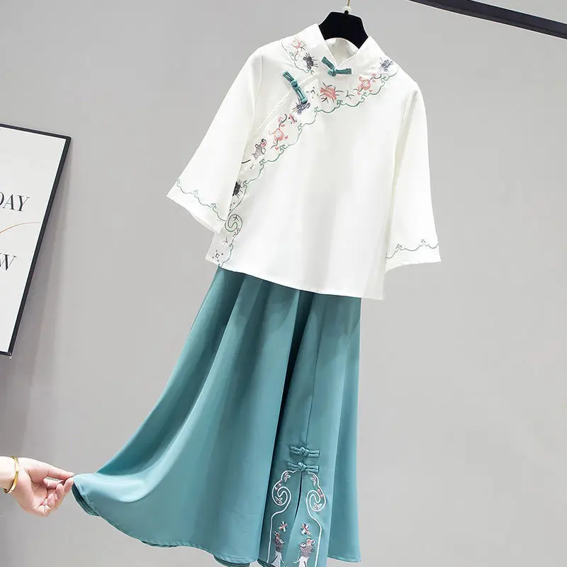 XinHuaEase-ropa de Chinoiserie mejorada Hanfu para mujer, ropa de verano, elementos de estilo chino antiguo, Tops diarios, faldas, traje de dos piezas