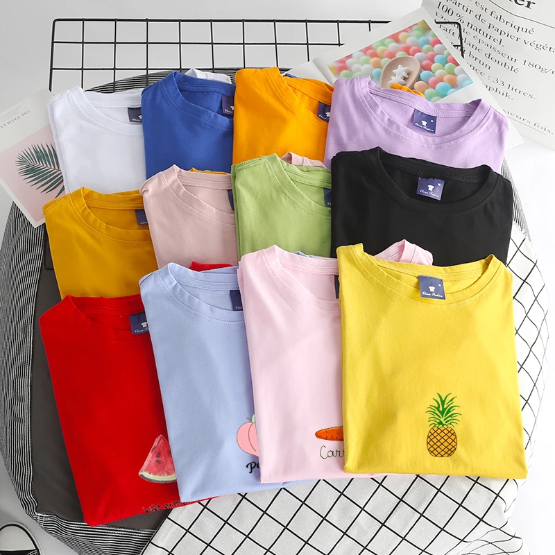 Женская футболка Ulzzang с коротким рукавом летняя Милая в стиле Харадзюку рисунком