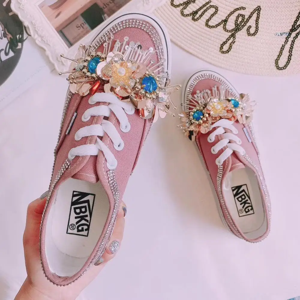 Высококачественные модные холщовые туфли с инкрустацией стразами модная