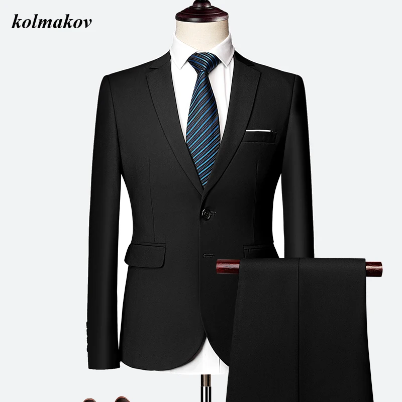 

(Jacket and Pants) New Arrival Spring Style Men Boutique Suits Business Casual Solid Single Breasted Men's Solid Two-piece Suits