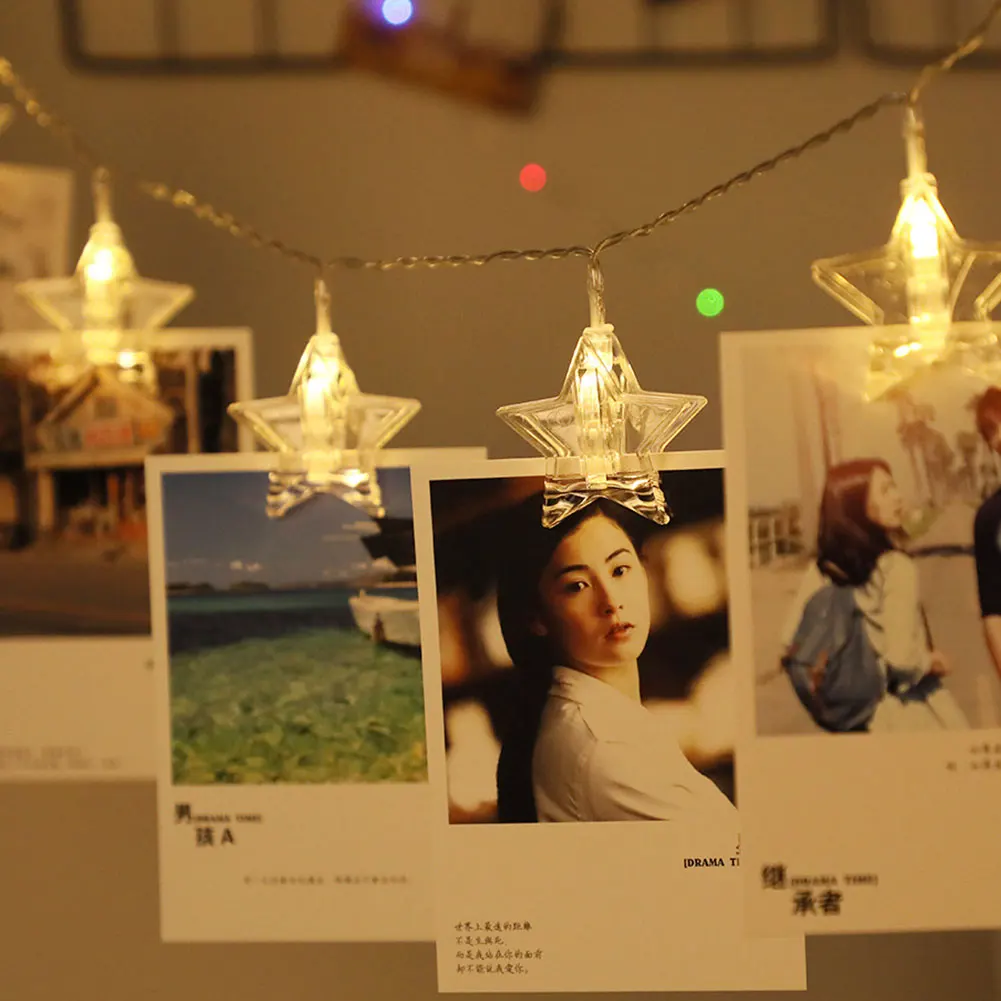 

1.5m 10 LED Star Photo Clip String Lights Warm Light Pictures Hanging For Bedroom Wall Wedding Party Christmas Decorations