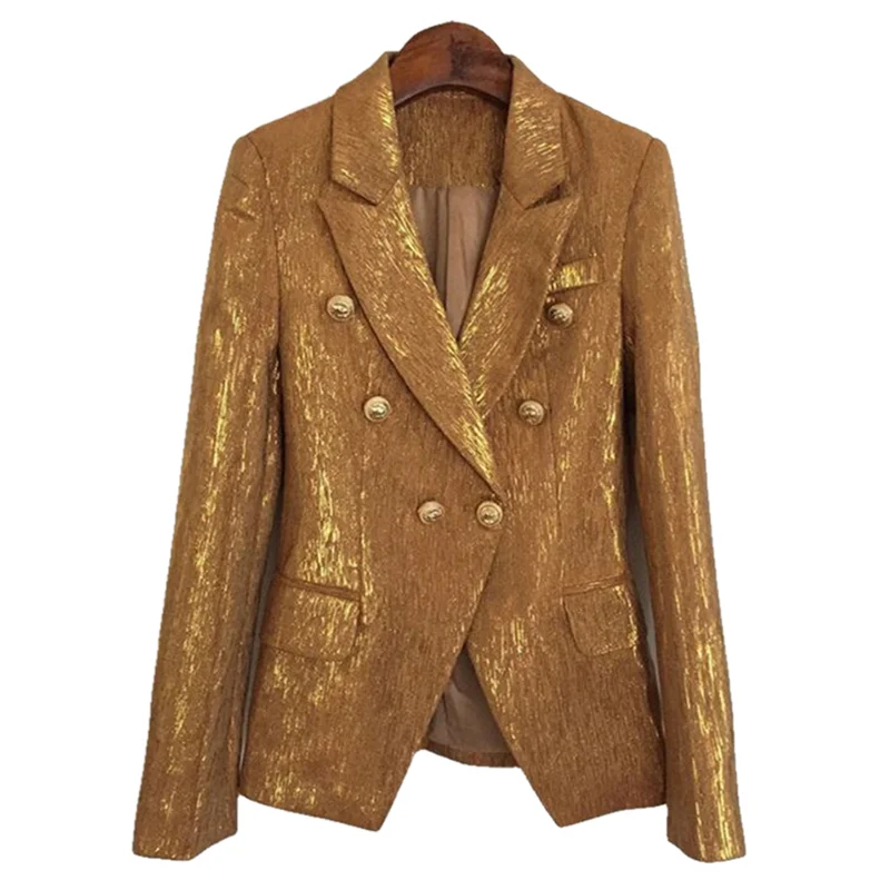 Spring autumn double-breasted women suits Shiny gold women fashion OL coat