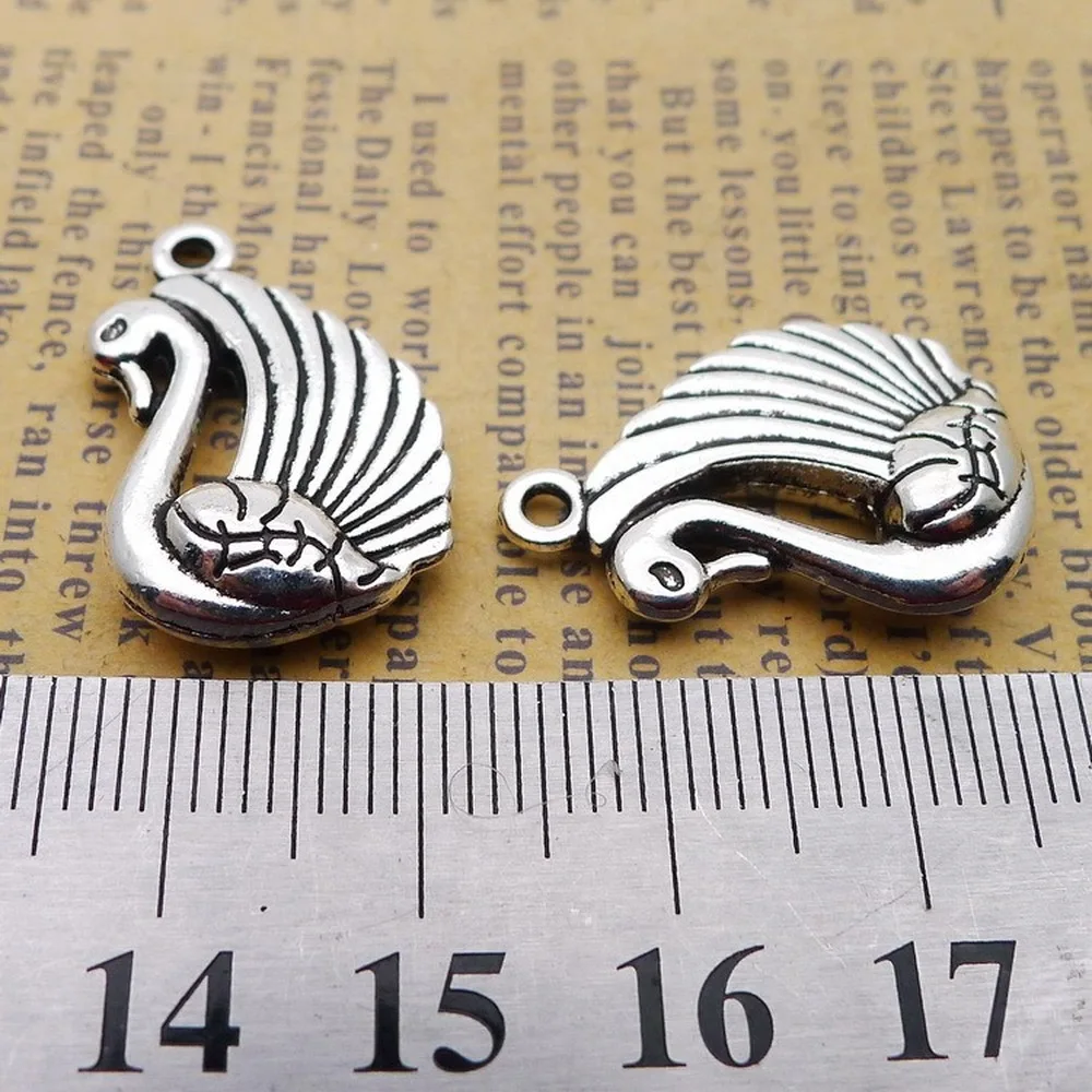 

70pcs Swan Charms 16mm x 24mm DIY Jewelry Making Pendant antique silver color