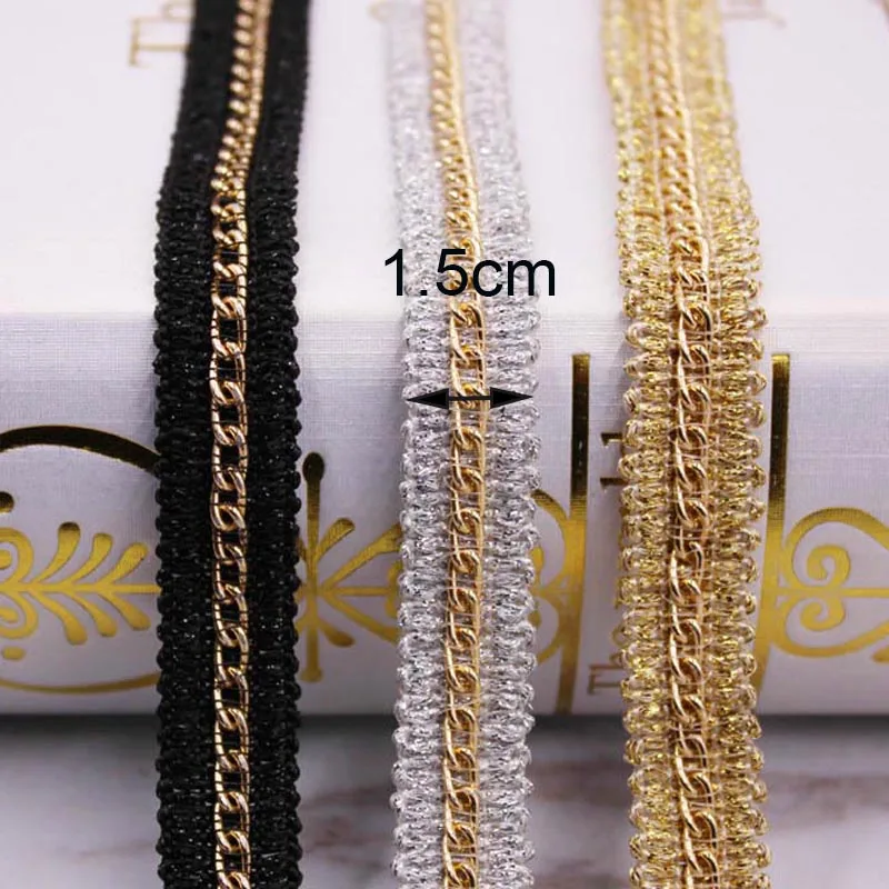 4meters Gold Silver Chain Embroidered Lace Trim Ribbon Fabric Handmade DIY Wedding Dress Trimmings Sewing Crafts|Кружево| |