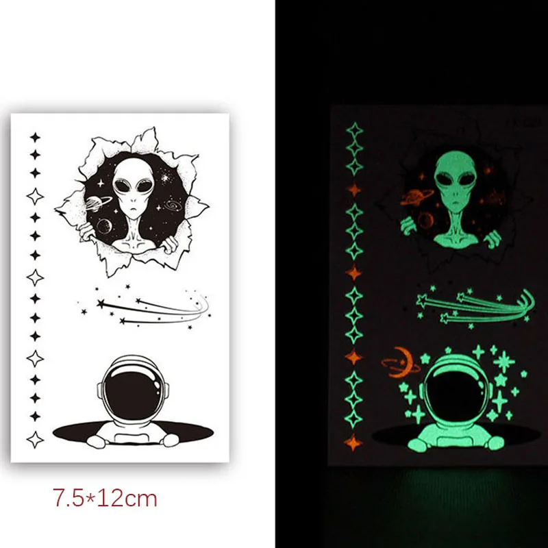 

Luminous Tattoo Sticker Ins Alien Comet Astronaut Children's Water Transfer Waterproof Temporary Tatto Body Art Men Women Kids