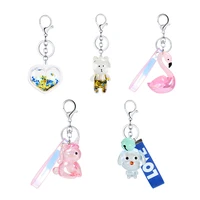 new acrylic multicolor crystal keychain gift peach heart cartoon animal unicorn swan bear puppy shape bag pendant accessories