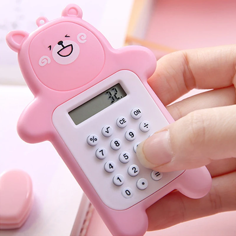 

Mini Cute Cartoon Bear Calculator 8 Digit Display Pocket Size Battery Powered Electronic Calculator Mathematics Teaching Suplies