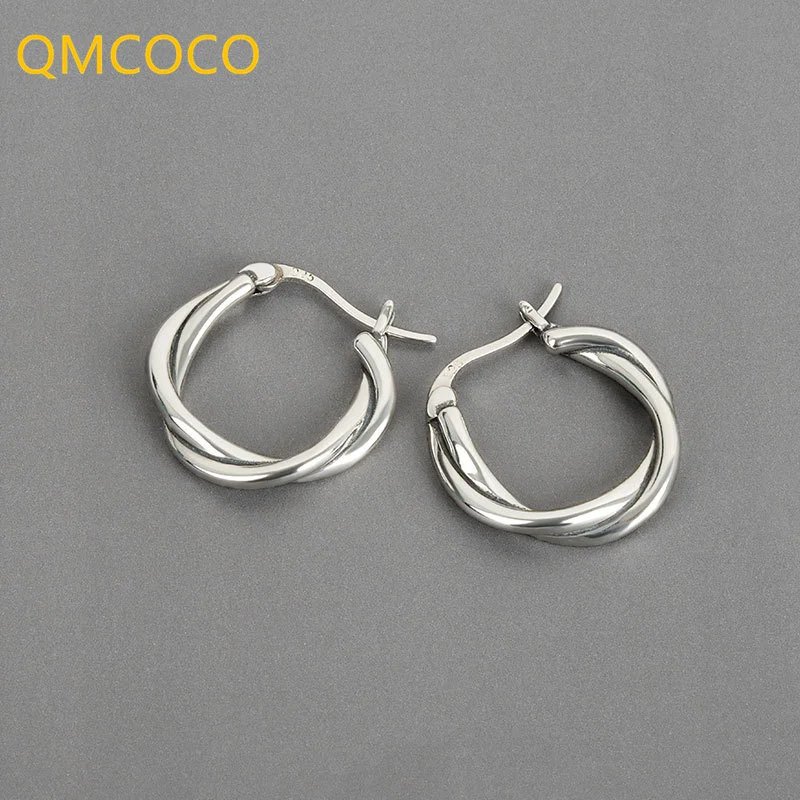 

QMCOCO Silver Color New Style INS Woven Round Simple Earrings For Women Girl Trendy Jewelry Party Accessories Gifts