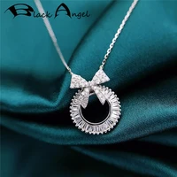 black angel ladies 925 silver necklace luxury sparkling zircon bowknot circle pendant choker for women high quality jewelry gift