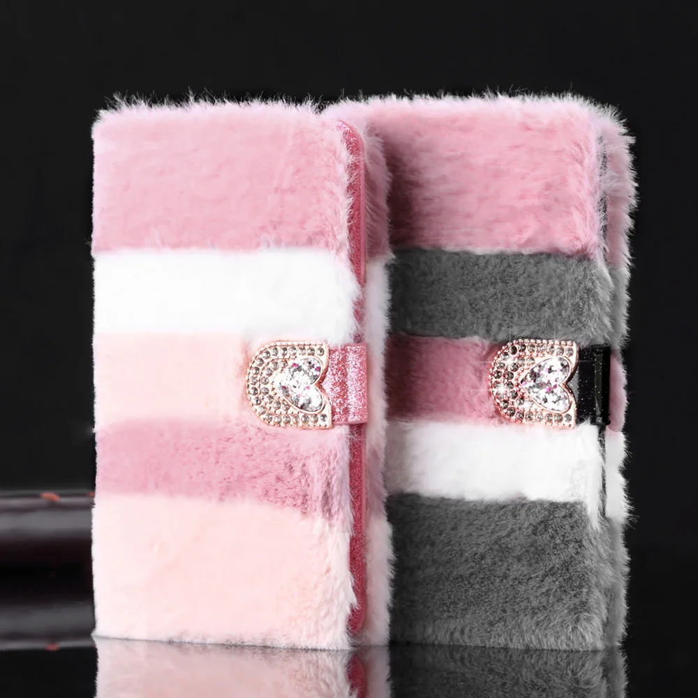 Luxury Crystal Diamond Fur Case for IPhone 12 11 Pro Max Xr X Xs 6 6S Plus 7 8 5 5S SE2020 Leather Flip Wallet Fluffy Cover | Мобильные