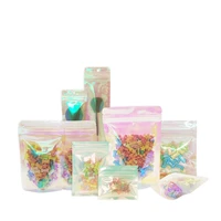 100pcs transparent clear laser zip lock bags long plastic repeatable pouches watch jewelry candy gradient rainbow packaging bag