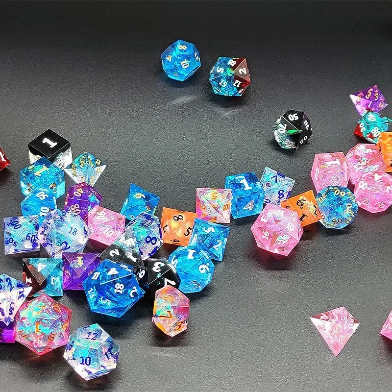 Haxtec-Juego de dados de l&aacute;mina dorada DND, dados poli&eacute;dricos de resina para mazmorras y dragones, RPG D & D Pathfinder-3