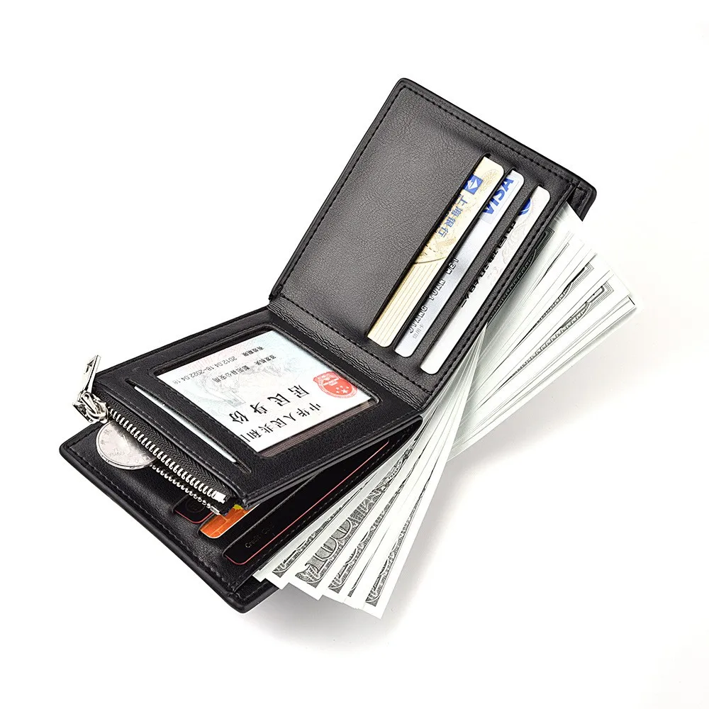

Men's Wallet Small Business High grade Card Holder hombr Short Zipper PU Leather Male Purse Triangle Folding Coins Bag Cartera