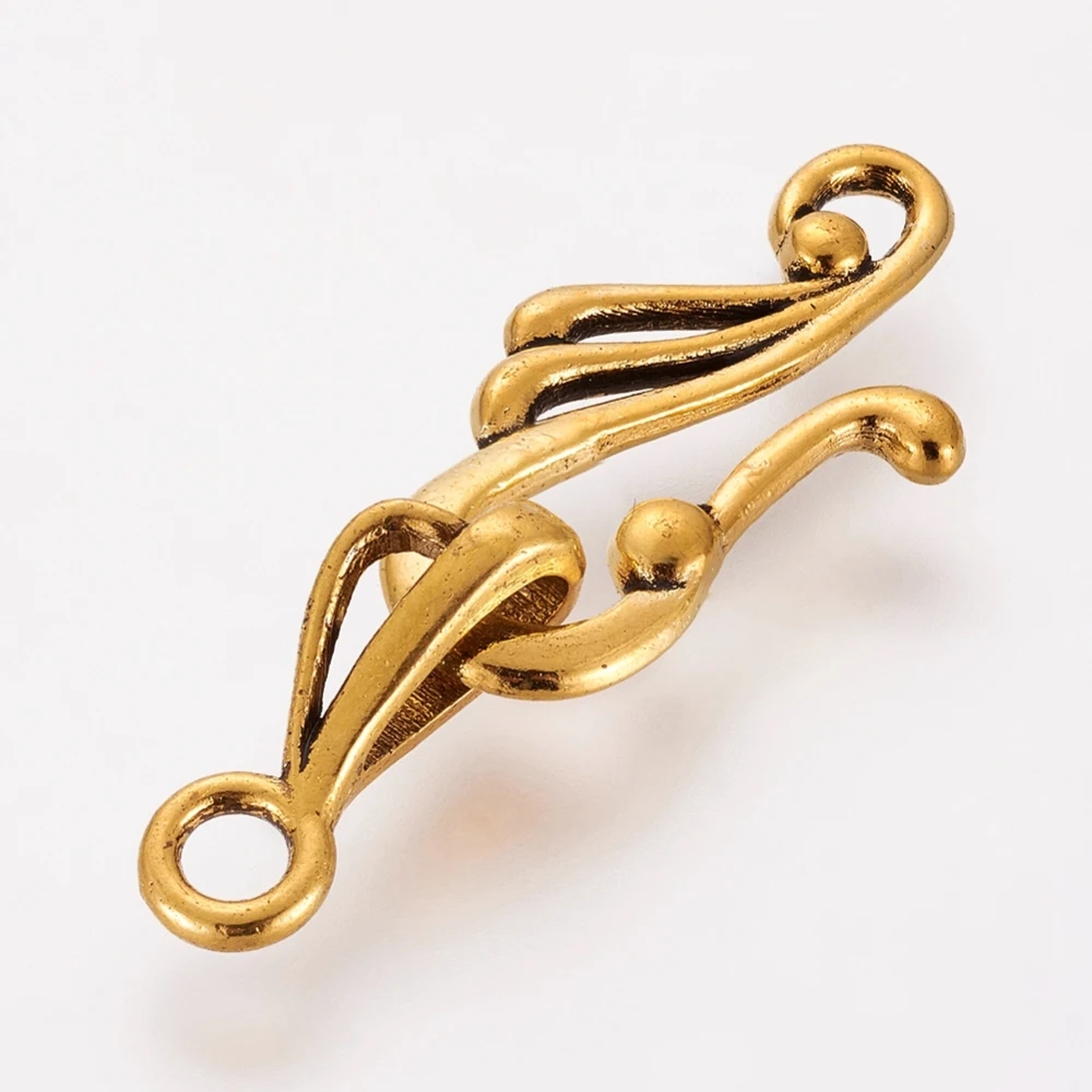 

50 Set Tibetan Style Hook and Eye Clasps Lead Free and Cadmium Free Antique Golden Size: Toggle: 25×12mm Bar: 16mm hole: 3mm