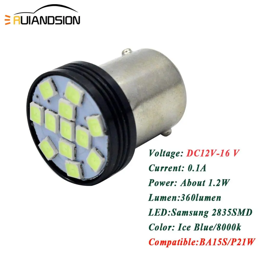 

2pcs 1.2W 12smd 2835 LED P21W BA15S 1156 R5W Car LED Lights Lamp Turn Signal Position Bulbs Auto Light White Ice Blue Yellow 12V