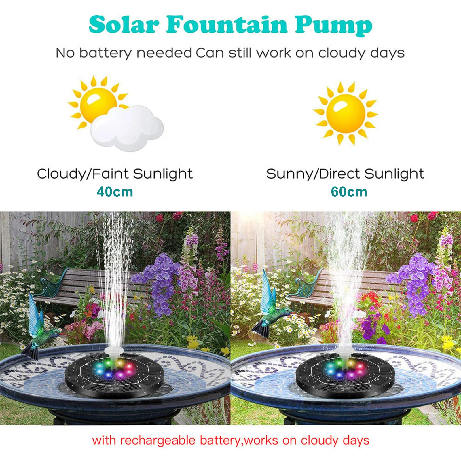 

5V 3W Solar Water Fountain Pump Luminous 8 LED Colorful Lights Garden Floating Fountain Pump Swimming Pools Pond Lawn Decoration