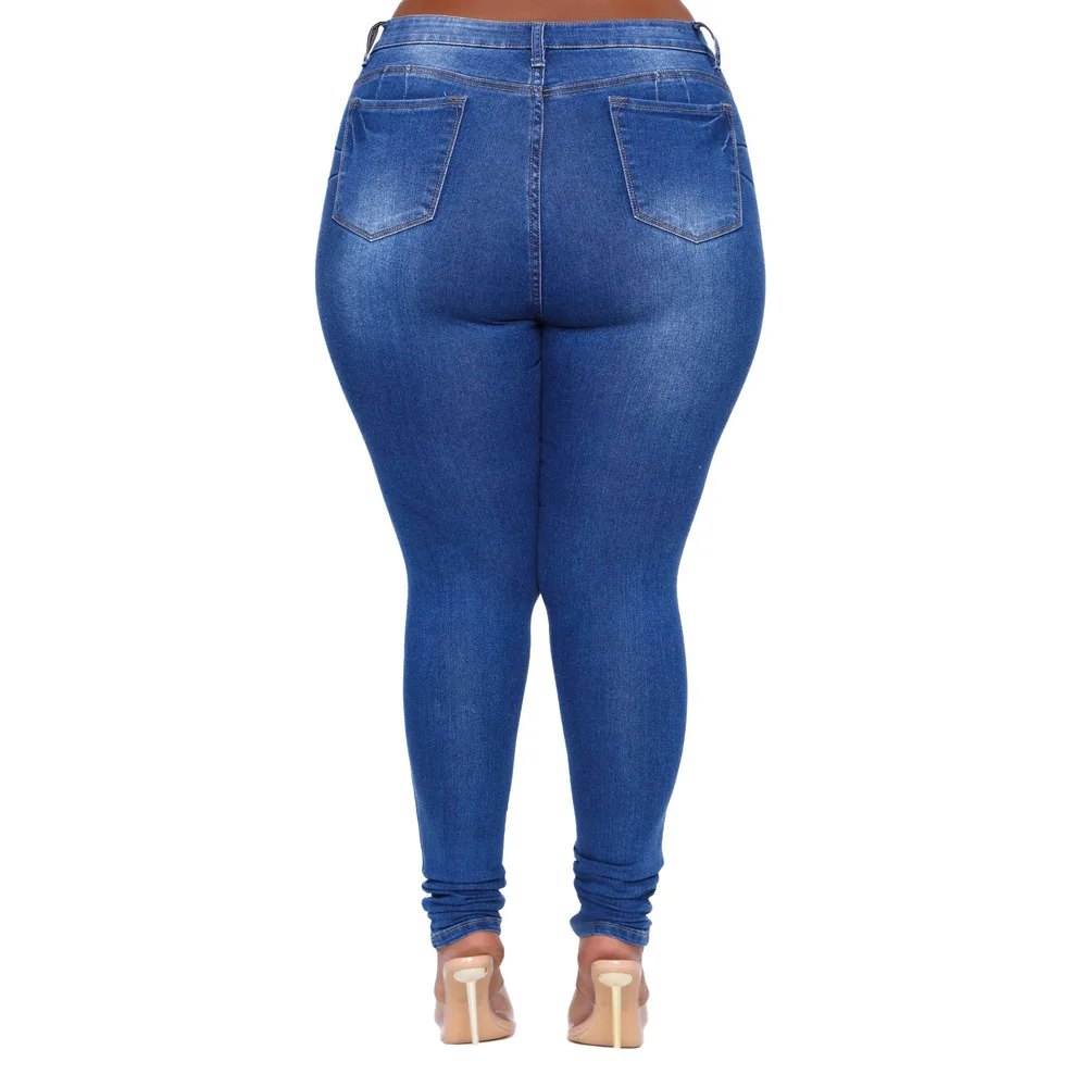 

High Waist Elastic Hight Sexy Denim Trousers Women Trendy Hollow Hole Skinny Plus Size Jeans Streetwear Slim Fit Fitness Pants