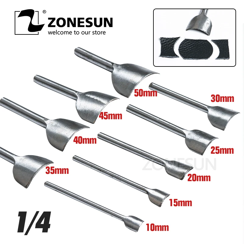 ZONESUN 9PCS /set Stainless Steel Corner Cutter Belt Hollow Hand Puncher Leather Craft Tool 10-50mm Home DIY Gift