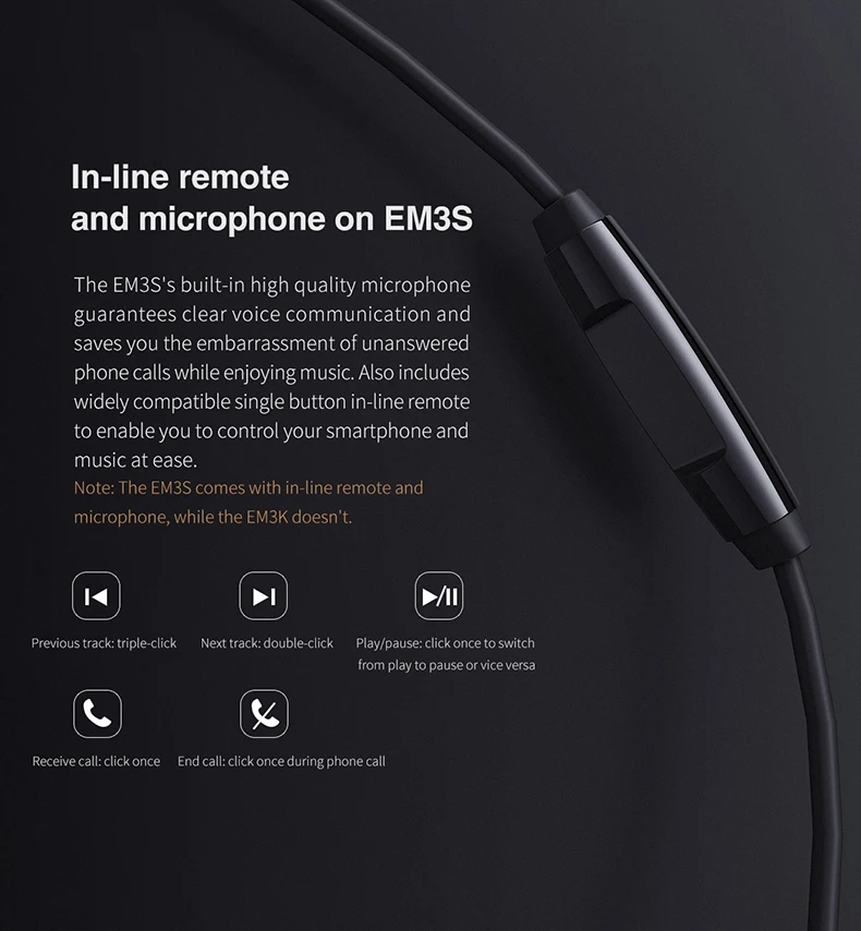 

For HUAWEI/XIAOMI/iPhone for ipod mp3 mp4 etc. FiiO EM3S / EM3K Dynamic Drives Earphone with Mic or without mic 3.5mm plug