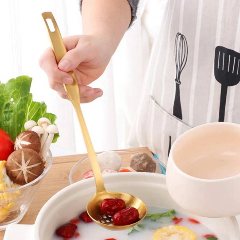 Gold Soup Ladle Colander Set Long Handle Stainless Steel Kitchenware Cookware Serving Spoon for Cooking Utensil(2 PCS) | Дом и сад