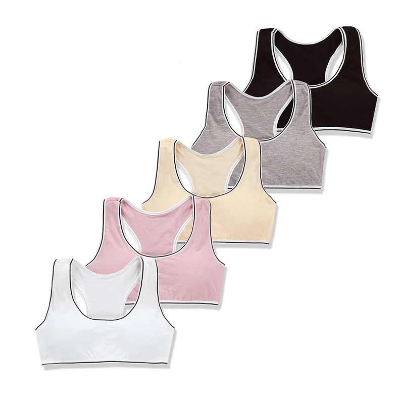 

Cotton Teen Girls Vest-style Bra Puberty Schoolgirl Breathable Sports Bras Teenager Tube Top Kids Underwear Removable Chest Pad
