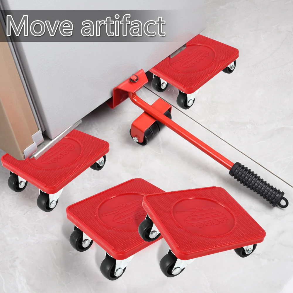 

5 Pcs Set Dropshipping Furniture Mover Set Furniture Mover Tool Transport Lifter Heavy Stuffs Moving Wheel Roller Bar Hand Tools