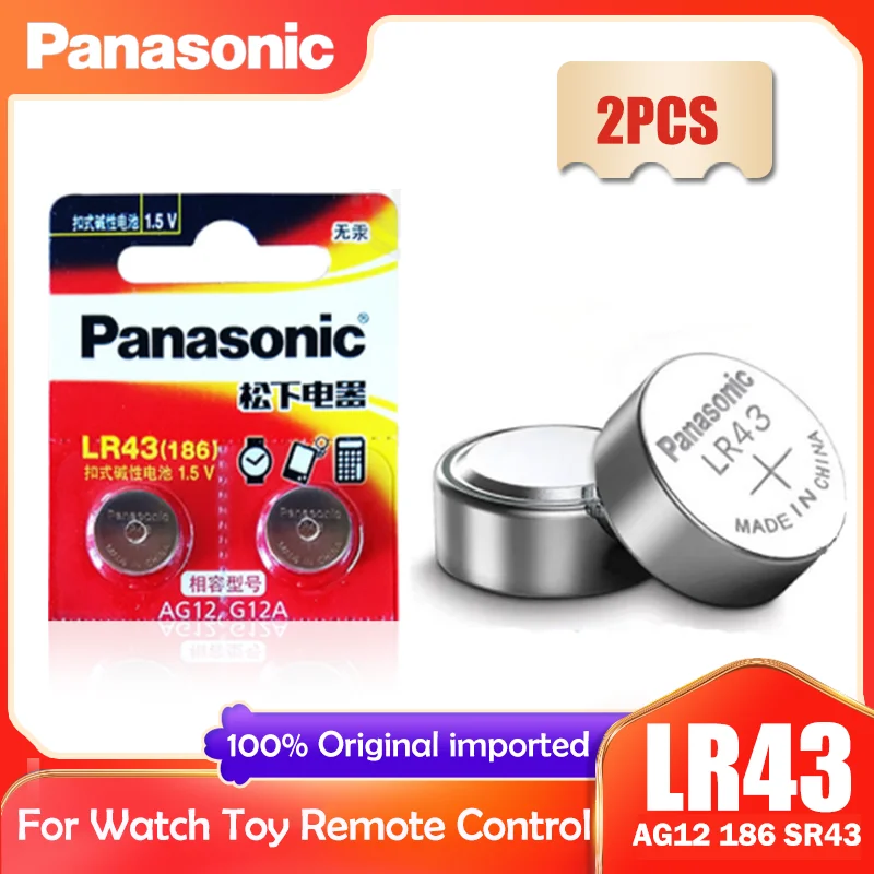 Щелочная батарея Panasonic LR43 AG12 186 1 5 в 2 шт. Кнопочная батарейка 386 SR1142 LR1142 SR43 для