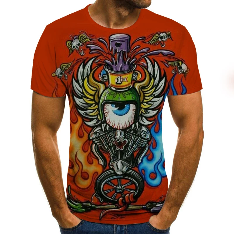 

2021 autumn new 3DT men's shirt short fun hip-hop T-shirt men's O-neck shirt boy size streetwear