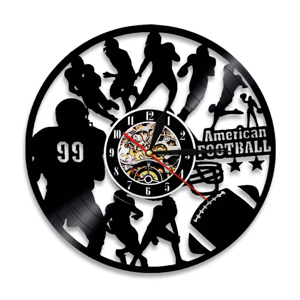 American Football Team Sport Wall Art Decor Clock Modern Design Vinyl 3D Watch Gift For Fans | Дом и сад