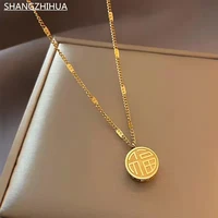 2021 new chinese style luxury zircon titanium steel fu character pendant necklace for womens fashion unusual jewelry christmas
