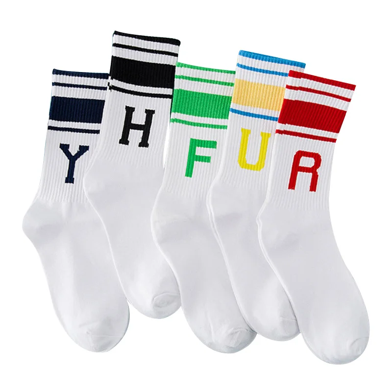 Носки женские хлопковые ярких цветов в полоску с буквами на английском мягкие
