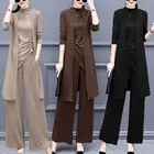 Женский трикотажный комплект из трех предметов, однотонный Свободный кардиган с длинным рукавом, майка и штаны с завязками сбоку