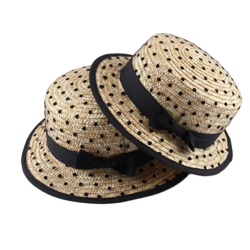 

Women Sun Straw Hat Veil Netting Black Dot Rinbbon Wide Brim Fedoras Cap Ladies Kentucky Derby Hat Chapeau Femme Beach Cap