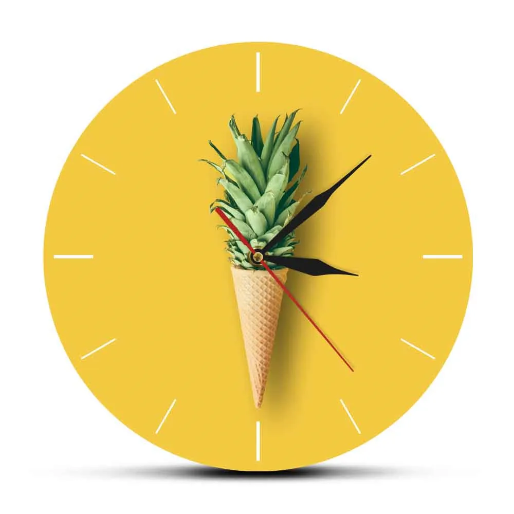 Ice cream Cone with Pineapple Leaves Yellow Background Acryl
