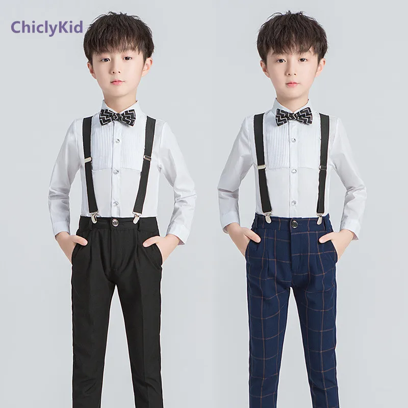 

Boys Formal Dress Suit Clothes Shirt + Suspender Pants Jumpsuits Kids Overalls Toddler Bowtie Clothing Sets Child Fall Costume