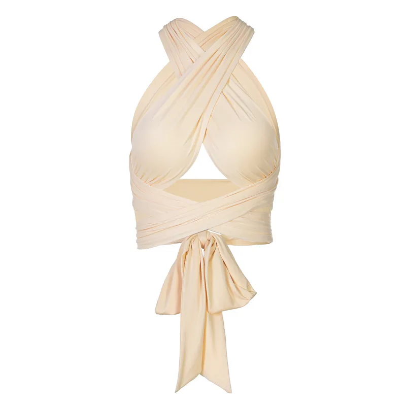 Женский укороченный топ с открытой спиной летний модный шикарный лямкой на шее и