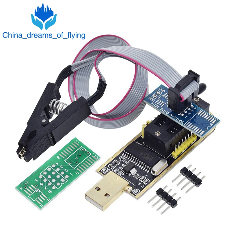 Программатор для FLASH и EEPROM на CH341A серия 24/25 BIOS/USB с пружинным зажимом SOIC8/SOP8 93CXX / 25CXX