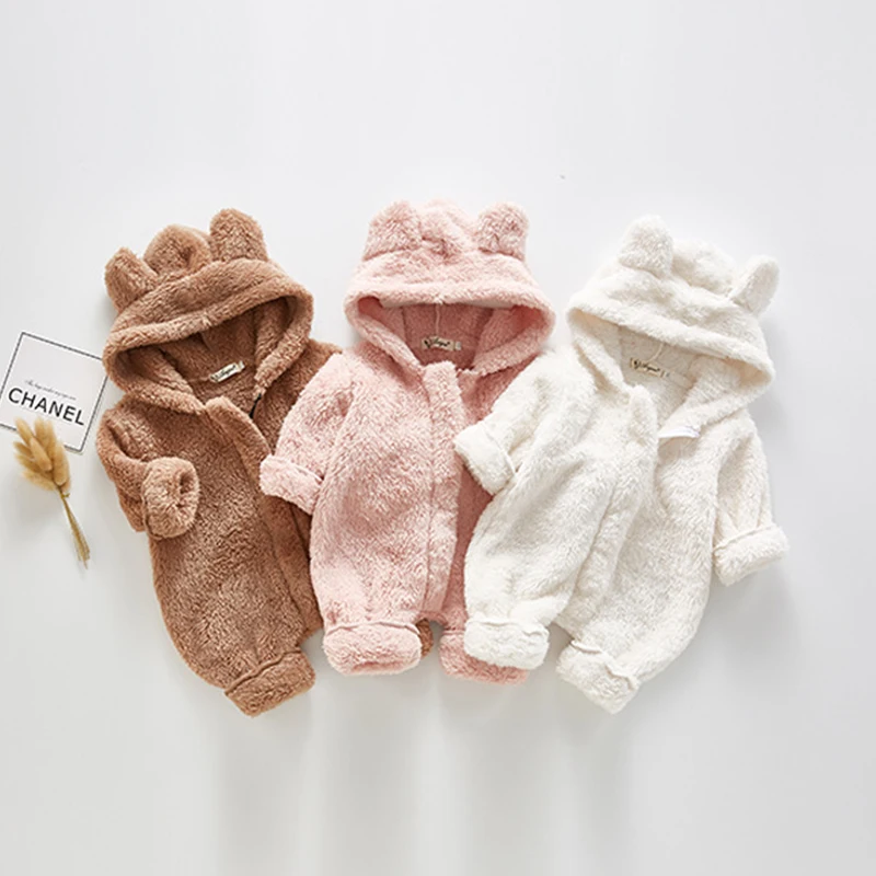 

Kids Baby Winter Warm Jumpsuits Cute Bear Thick Flannel Rompers Boys and Girls Playsuits Infants Clothes