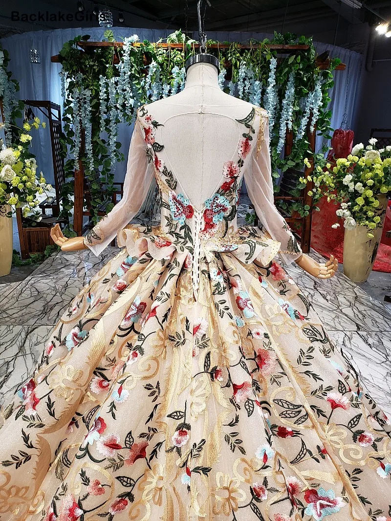 Женское вечернее платье с цветочным принтом разноцветное кружевное круглым