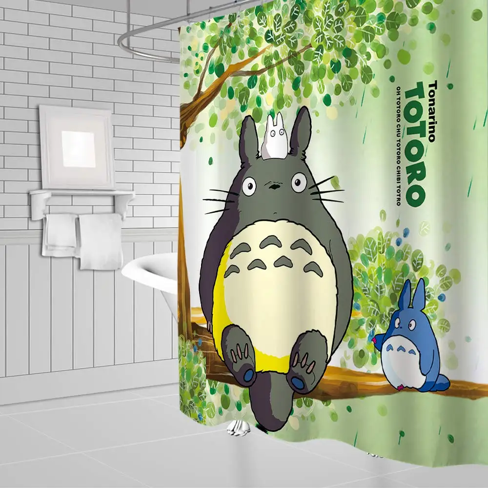My Neighbor Totoro Shower Curtain Cartoon Cute Sitting on Green Trees Bathroom | Дом и сад